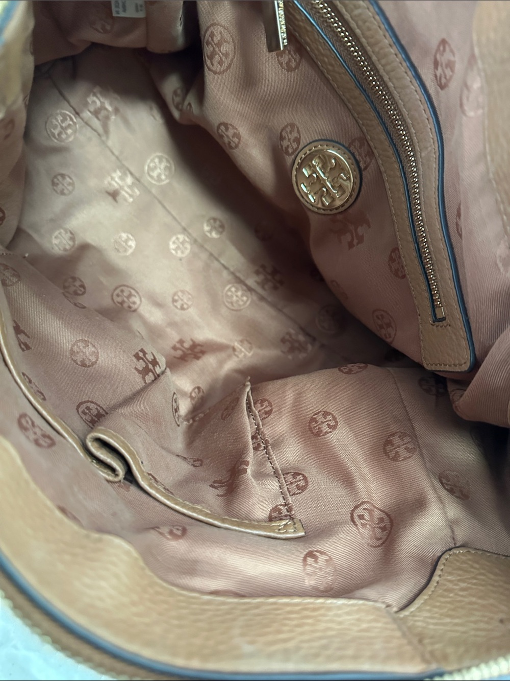 Tory Burch Chestnut Leather Satchel with Embossed Logo - Picture 5 of 5